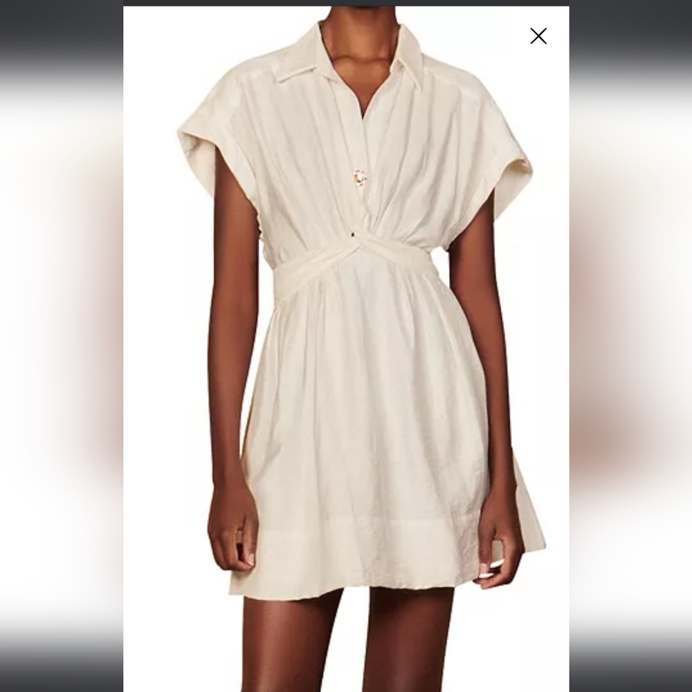 Sandro Cream Short Sleeve Collared Mini Dress